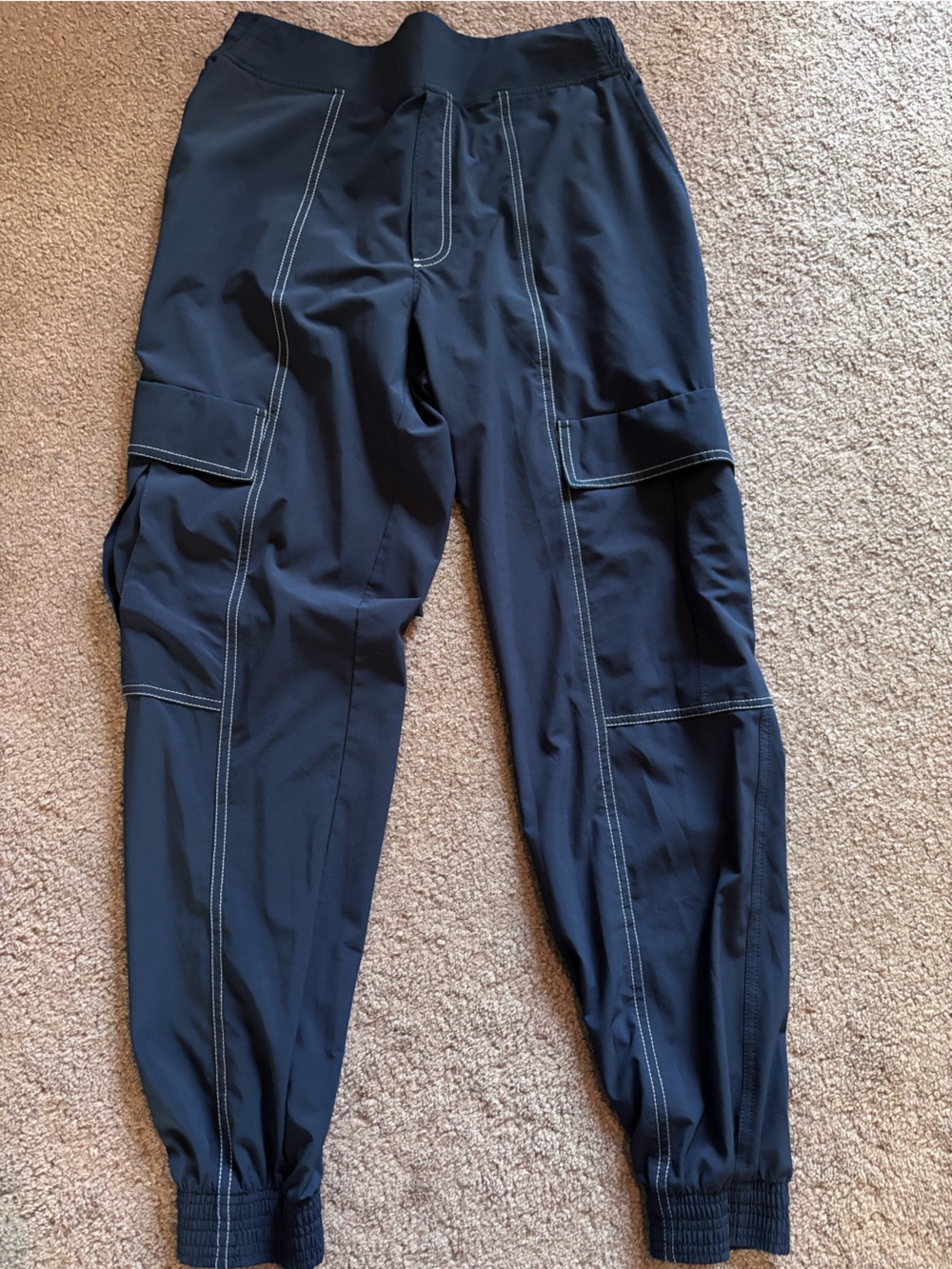 Athleta Navy Track Cargo Joggers with Contrast Stitching